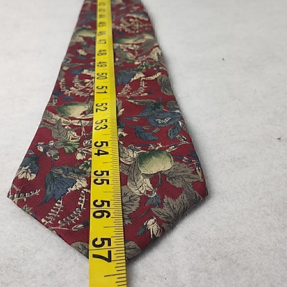 Domani Mens Burgundy, Blue, Gray Green, Flower Pattern 100% Italian Silk Necktie - Picture 5 of 9